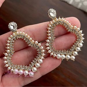 Gold Crystal Pearl Stud Earrings